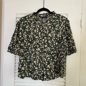 ModCloth X Princess Highway Green Floral Button Up Blouse